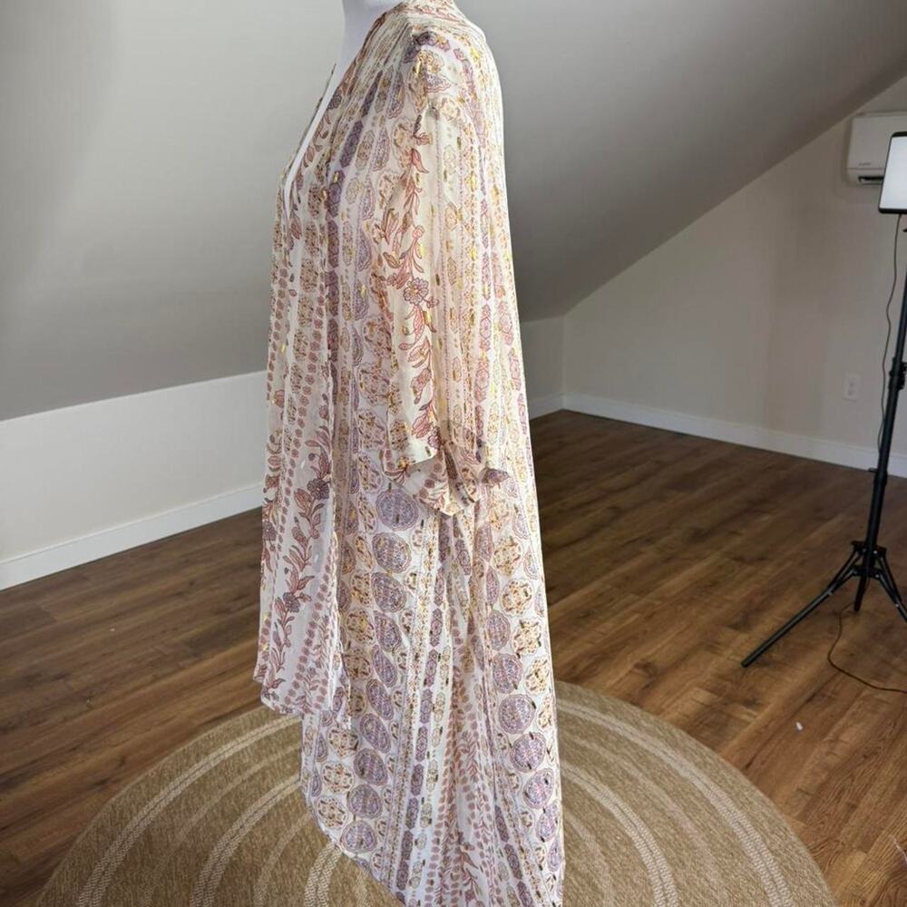 Gypsies & Moondust Boho Kimono Duster Floral Gold Detail Festival Cover Up M - Picture 6 of 7
